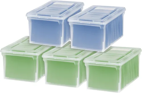 Vista 18 de IRIS USA 3-Pack 35 Qt. Letter/Legal File Box with Lid, Clear/Blue Transparente/azul