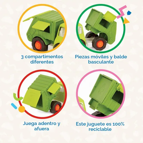 Vista 3 de Battat – Wonder Wheels – Recycling Truck – 3 Compartments for Waste Management – Vehicle for Toddlers – Recyclable – 1 Year +