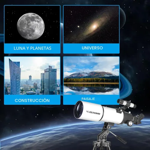 Vista 5 de Telescopio Celticbird para adultos de alta potencia, apertura de 80 mm, montura AZ de 600 mm, telescopio refractor para niños principiantes