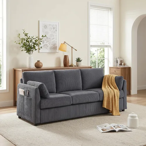 Vista 12 de Mofolit - Juego de sofás para sala de estar, sofás de corduroy de 3 plazas y silla individual, sofás para apartamentos y espacios pequeños