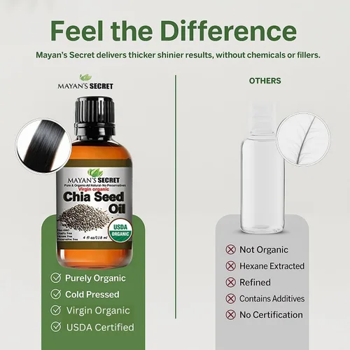 Vista 5 de Mayan's Secret Aceite de semilla de chía, certificado orgánico virgen por USDA, 100% puro y natural, virgen prensado en frío, sin refinar en botella