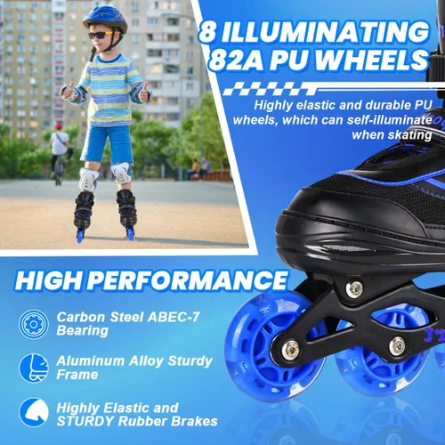 Vista 4 de Patines en línea para niños y niñas, jóvenes y adultos, patines de ruedas ajustables para hombres y mujeres con ruedas completas iluminadas, patines