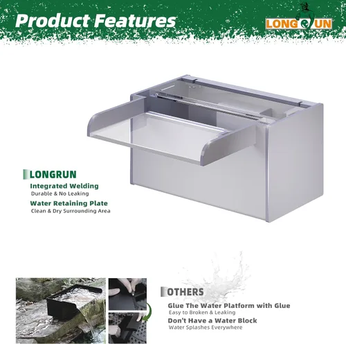 Vista 4 de Longrun Caja de Cascada de Estanque con Kit de Bomba, Vertedero de Cascada de Estanque de Acrílico Transparente con Bomba de 396 GPH 1500L/H