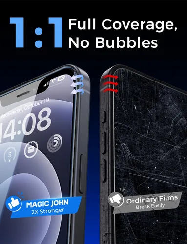 Vista 7 de MAGIC JOHN Paquete de 2 protectores de pantalla de vidrio templado para iPhone 12/iPhone 12 Pro de 6.1 pulgadas, instalación automática