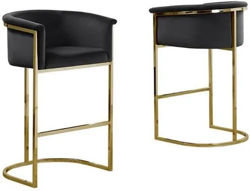 Vista 3 de Taburetes de bar para muebles (individual) terciopelo negro con marco de hierro dorado
