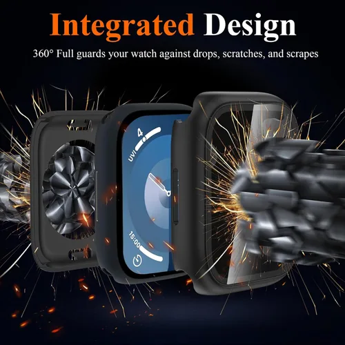 Vista 6 de YMHML - Funda impermeable para Apple Watch Series 9 de 1.772 pulgadas, protector de pantalla de vidrio templado 360, cubierta frontal