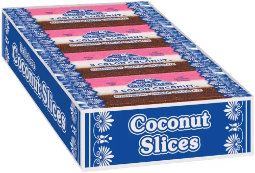 Vista 8 de Coconut Slice, Barras de dulce (24 barras de coco húmedas y deliciosas envueltas individualmente de 1.65 oz por caja) Soft And Chewy Coconut Candy