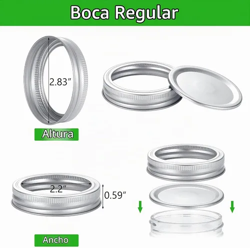 Vista 3 de 72 tapas de conservas con anillos de boca regular, para frascos Ball, Kerr – Tapas de metal tipo Mason para conservas – 100% de ajuste y herméticas
