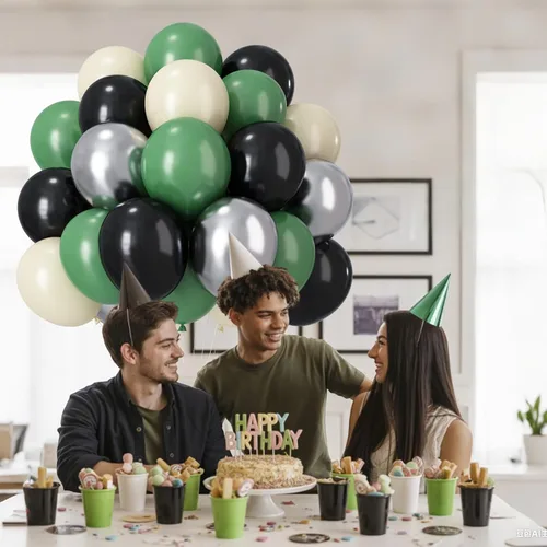 Vista 7 de Globos verdes y negros, globos metálicos de 12 pulgadas, color plateado, verde, arena, blanco y negro, globos de fiesta de fútbol, helio, globos