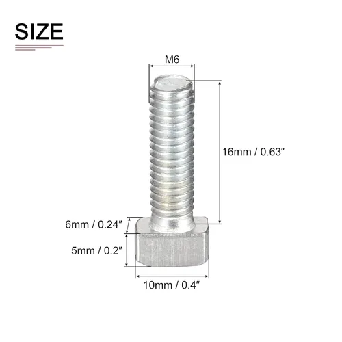 Vista 2 de DTGN Tornillo deslizante con ranura en T M6x16mm (DXL), 5 unidades, bueno para la industria de la construcción, pernos de riel en T chapados en zinc