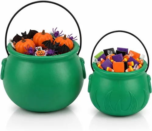 Vista 37 de PMU Caldero de Halloween 6 piezas de 3 pulgadas pequeño de bruja de plástico para caldero negro, para decoración de Halloween
