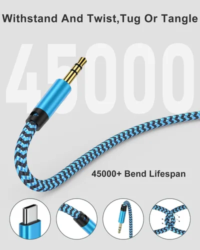 Vista 3 de Cable auxiliar de 3 pies, cable de audio USB C a 0.138 in para iPhone 17e 17 16e 16 15 Pro Max/Plus Ox Chord USBC cable de auriculares macho cable
