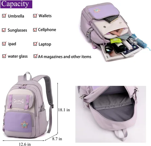 Vista 2 de YJMKOI Mochila Kawaii para niña con bonito colgante de muñeca de peluche, bonita mochila escolar primaria, mochila estética para niñas adolescentes