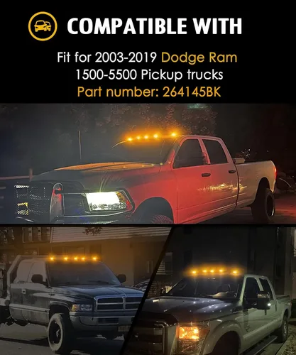 Vista 6 de Partsam Luz de marcador de cabina, lente ahumada, forma de ojo ámbar, 13 luces LED para techo de cabina [ajuste universal] compatible con camionetas