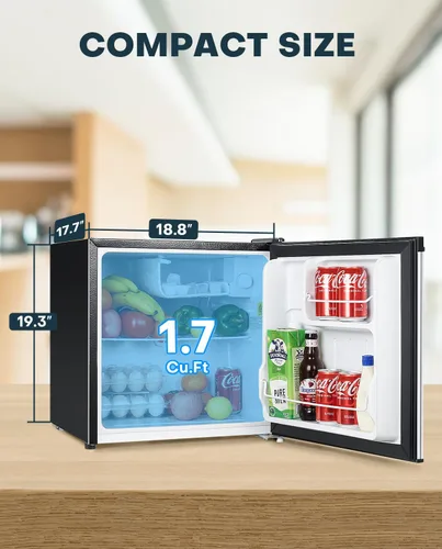 Vista 4 de Upstreman - Mini refrigerador de 1.7 pies cúbicos con congelador, acero inoxidable -FR17