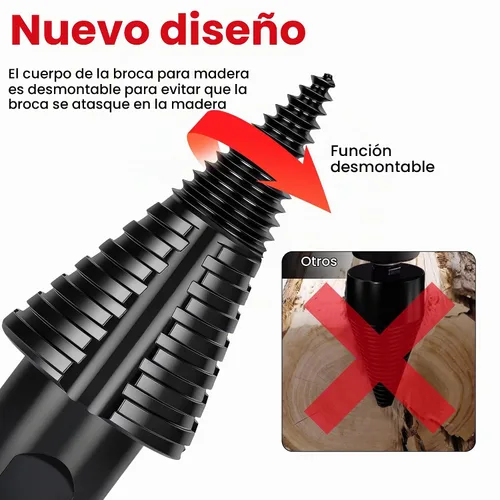 Vista 4 de Juego de 6 brocas divisoras de troncos de leña de alta calidad con diseño desmontable, cono de tornillo de división de madera resistente de 1.97