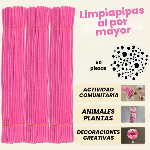 Vista 2 de URSDIART Limpiapipas rosa, 350 tallos de chenilla y ojos saltones Rosa oscuro