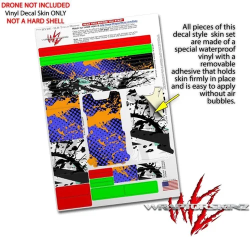 Vista 4 de Skin Wrap 2 Pack para DJI Ryze Tello Drone Halftone salpicaduras naranja azul Drone No Incluidas
