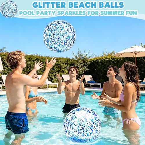 Vista 5 de Paquete de 12 bolas de playa inflables con purpurina a granel, pelota de playa de 16 pulgadas, juguetes para juegos de adultos y niños, decoración