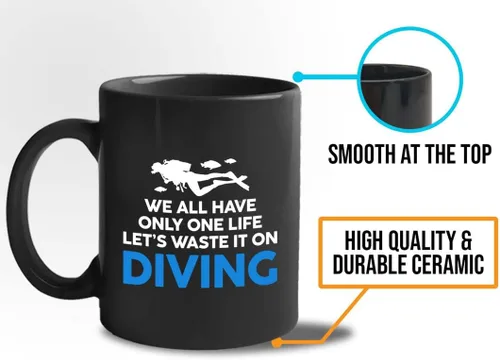 Vista 10 de Taza de café de buceo de 11 onzas, color negro, sumerge en la felicidad, actividades de respiración subacuática, pasatiempos, natación, ascenso