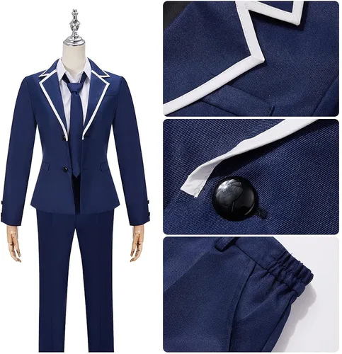 Vista 4 de Anime Sasaki Shuumei Miyano Yoshikazu - Disfraz de cosplay para hombres adultos, trajes azul marino, abrigo y pantalones, uniforme escolar, Halloween