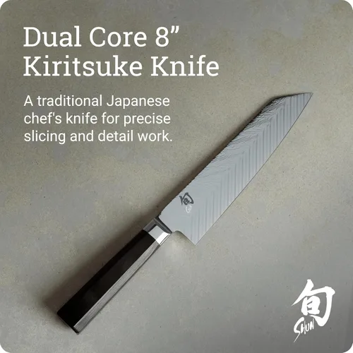 Vista 2 de Shun Cuchillo Kiritsuke de doble núcleo de 8 pulgadas, cuchillo de chef maestro, ideal para la preparación integral de alimentos, auténtico cuchillo