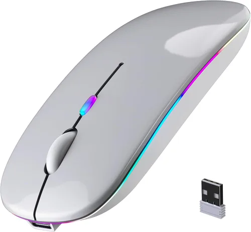 Vista 8 de Mouse inalámbrico Bluetooth, recargable, LED, silencioso, diseño ultradelgado (Bluetooth 5.2 y receptor USB de 2.4GHz) Mouse de computadora