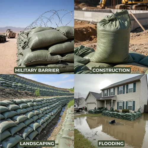Vista 7 de Empty Sandbags Military Green with Ties 14" x 26" - Woven Polypropylene Extra Heavy Duty Sand Bags Flood Protection