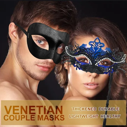 Vista 7 de Máscara de baile de máscaras con palo para mujeres y hombres, máscara de metal veneciano para fiesta de graduación