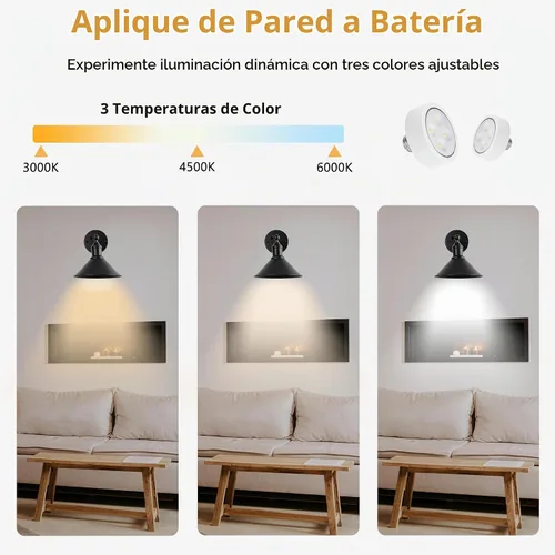 Vista 5 de Juego de 2 apliques de pared inalámbricos vintage negros a pilas, luces LED inalámbricas con control remoto, para dormitorio, casa de campo