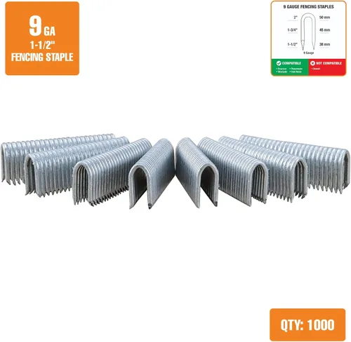 Vista 2 de Freeman Grapas de esgrima de calibre 9 1-1/2 pulgadas Recubrimiento de pegamento Acero galvanizado 1000 unidades Interior y exterior