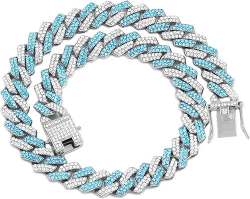 Vista 23 de Collar de cadena dorada para perro, collar cubano de diamantes para caminar, collar de cadena de metal con diseño de hebilla segura, collares