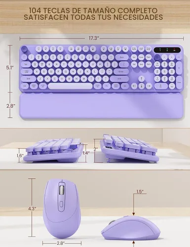 Vista 7 de Combo de teclado y mouse inalámbricos, bonita máquina de escribir Púrpura olvidado