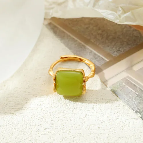 Vista 4 de Zaycca Anillos chinos de jade de bambú para mujer, anillo étnico de cobre chapado en oro ajustable con apertura, Esmalte, No