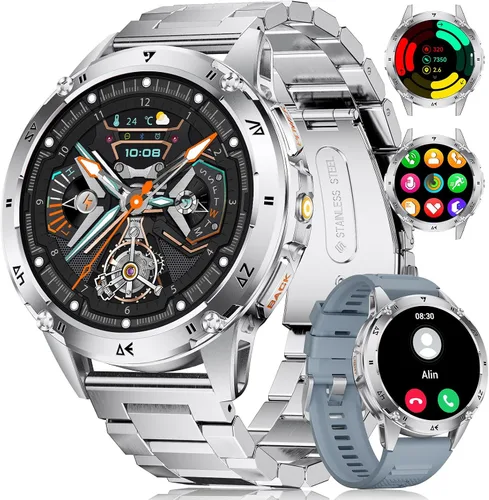 Vista 10 de LIGE Reloj inteligente militar para hombre, iPhone, Android, 1.43 pulgadas, HD, amoled, resistente, 110+ modos deportivos, IP68, impermeable