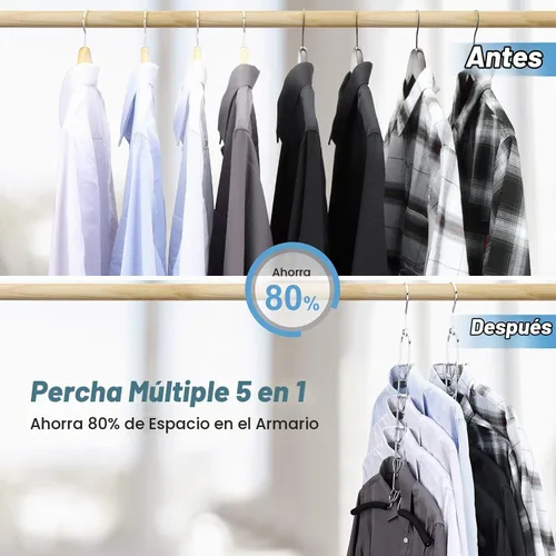 Vista 3 de Perchas de ropa que ahorran espacio, percha de metal multicapa, paquete de 2 perchas 5 en 1 que ahorran espacio, colgador acolchado de espuma
