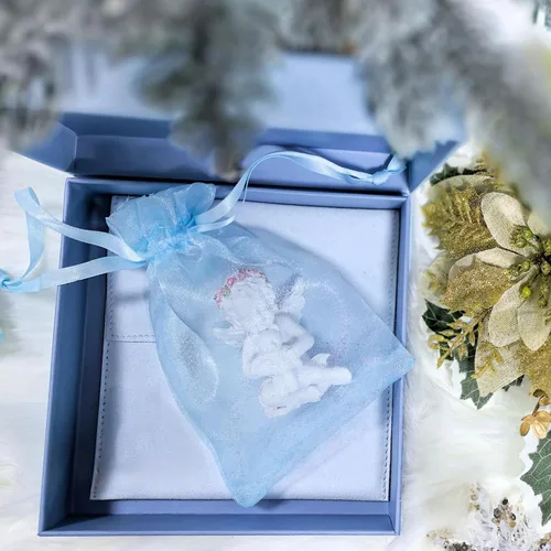 Vista 7 de QIANF 20 bolsas de regalo de organza azul transparente de 4 x 6 pulgadas con cordón, bolsas de recuerdo de fiesta de boda