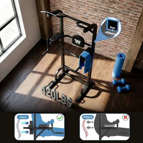 Vista 3 de BARWING Power Tower - Estación de barra de dominadas de altura ajustable para gimnasio en casa, equipo de entrenamiento de fuerza, 550 libras