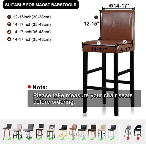 Vista 4 de Lellen - Juego de 2 fundas para taburete de bar, funda estirable y lavable para taburete de bar, fundas extraíbles para silla de bar con respaldos