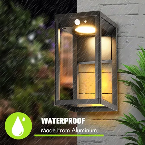 Vista 4 de Luz Solar de Pared para Exteriores con Sensor de Movimiento - Luces de Aplique Solar de Aluminio de 600 Lúmenes para Exteriores, Linterna de Pared