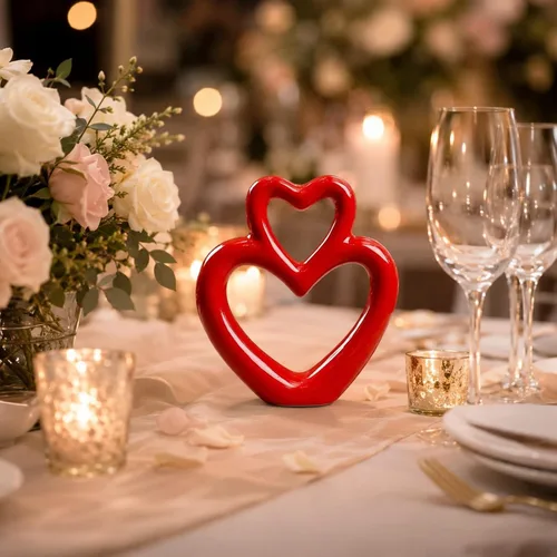Vista 3 de LUOZZY Escultura de corazón de boda, figura de corazón de cerámica, estatua de arte romántico, manualidades, boda, aniversario, escultura, centro