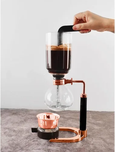 Vista 7 de JITEM Cafetera Syphon Cafetera manual retro de vidrio al vacío, percoladores de 3 tazas de vidrio de mesa de sifón para café o té