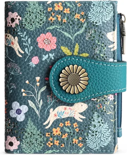 Vista 22 de SENDEFN - Carteras pequeñas para mujer, cartera compacta con bloqueo RFID, de cuero, plegable, con bolsillo para monedas y cierre, A-baby Azul