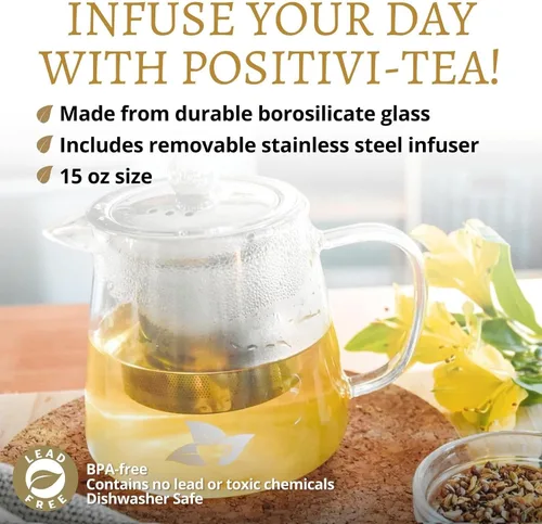 Vista 2 de DelighTeas® Tetera de vidrio Vidrio de borosilicato, infusor extraíble de acero inoxidable Diseñada con boquilla que no gotea