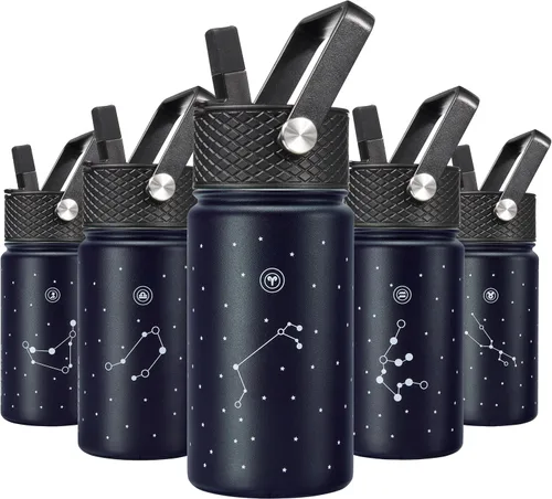 Vista 88 de BJPKPK Botella de agua con tapa con pajilla, botella de agua aislada de 15 onzas, botellas de agua de metal de acero inoxidable, termo reutilizable