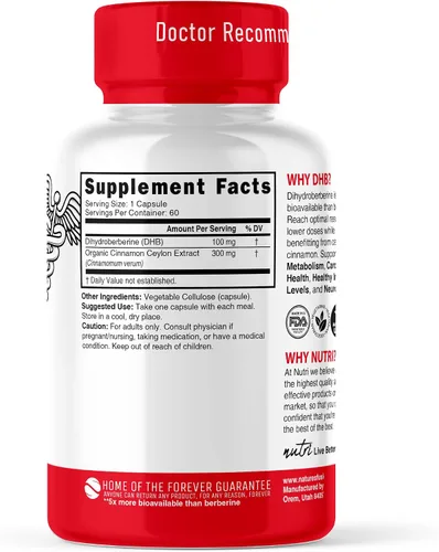 Vista 2 de Nutri Dihydroberberine 100mg con canela de Ceilán orgánica - 60 cápsulas