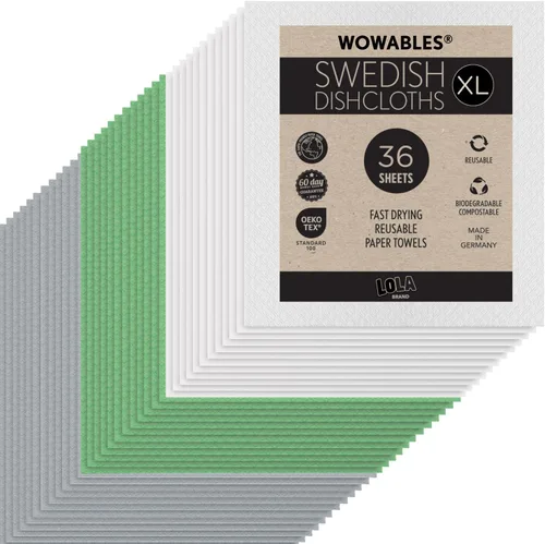 Vista 24 de Paños de cocina suecos para cocina XL, rollo de 30 hojas, biodegradables y compostables, paños de limpieza de toallas de papel reutilizables, 11 x