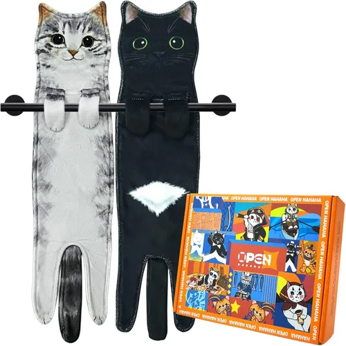 Vista 22 de PAT JUUMG - Toallas divertidas de mano con forma de gato para decoración de baño o cocina; toallas decorativas colgantes para la cara, súper