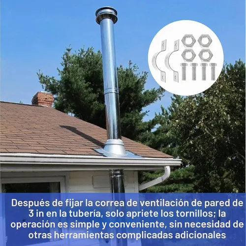 Vista 6 de Paquete de 2 correas de pared ajustables para chimenea de tubo de 3 pulgadas