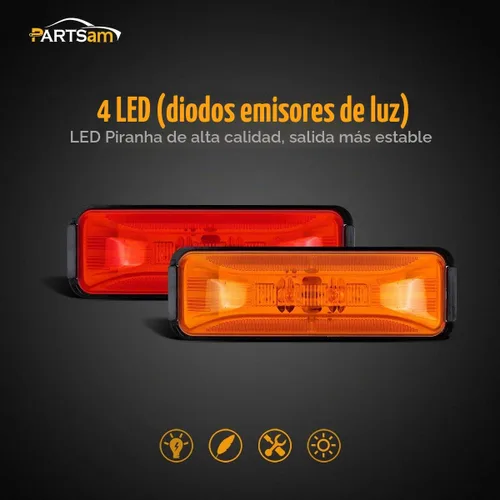 Vista 2 de Partsam 4 piezas de luz de señal lateral de línea delgada ámbar/roja de 4 LED para camión con remolque, RV, camper, sellada a prueba de agua, DC12V